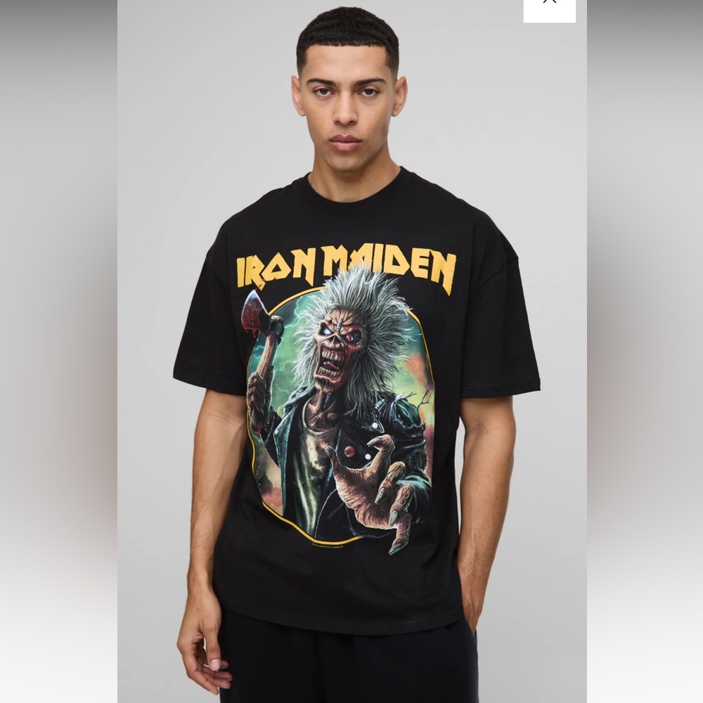 BoohooMAN Oversized Iron Maiden License T-Shirt